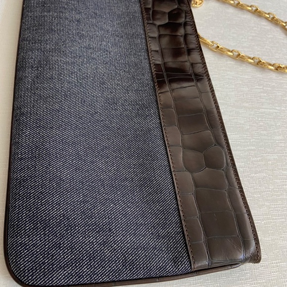 Vintage Celine Triomphe Chain Wristlet / Mini Bag w/ COA – Denim & Croc Embossed - Picture 13 of 16